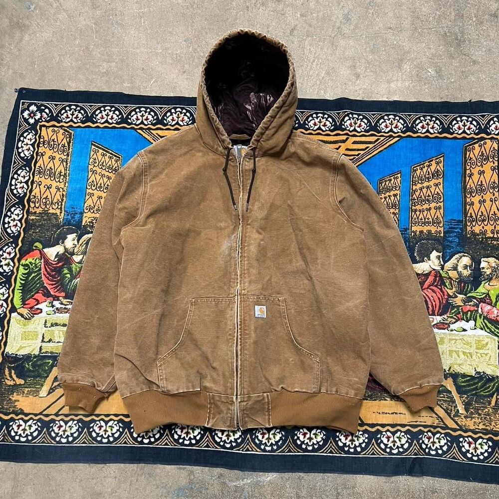 Brown Carhartt Jacket size Large-XL J130 Baggy Workwear Skater Faded distressed